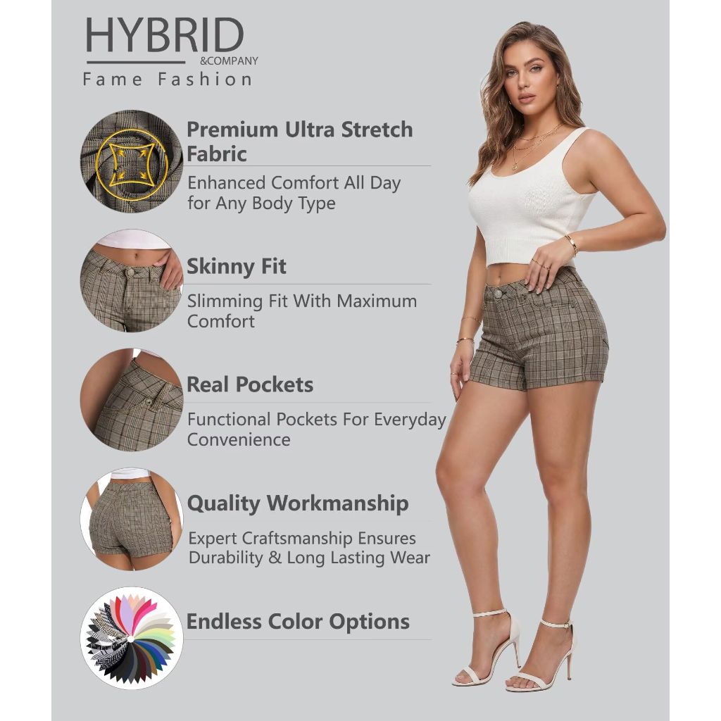 Hybrid & Company Womens Perfectly Shaping Hyper Stretch Shorts 1405 BROWNMULTI 3X