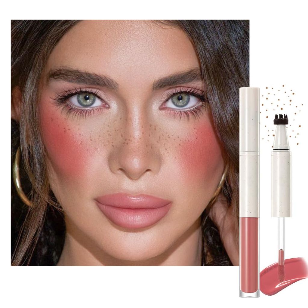 Freckle Blush Makeup Pen, Chestnut Freckle Stamp 2 in 1 Double-ended | Rose Liquid Blush
