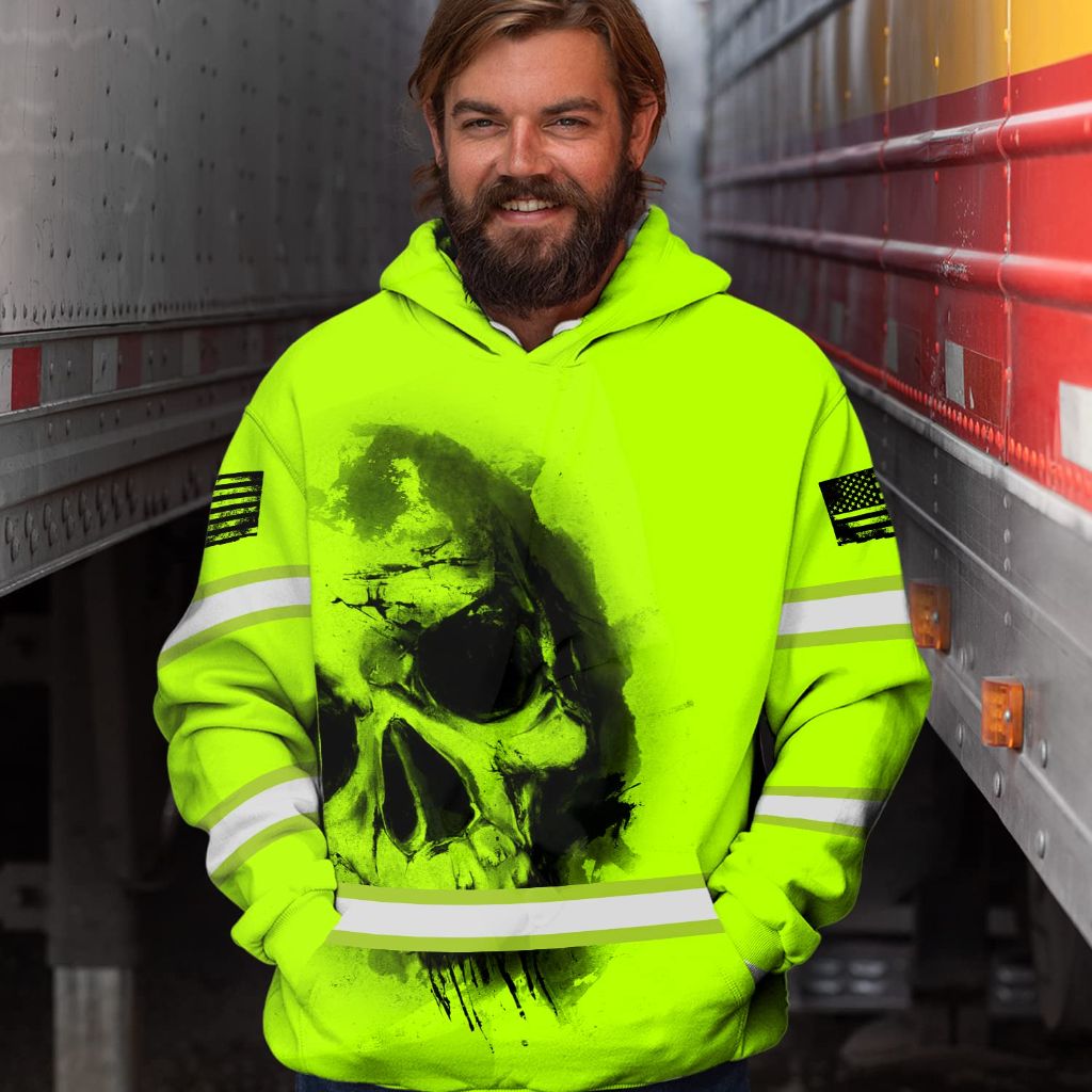 HiVis Custom Hoodie Reflective Tapes Black Skull -2XL