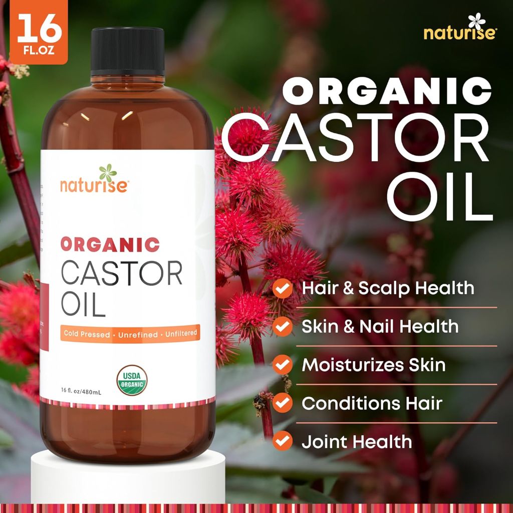 Naturise Organic Castor Oil, Cold-Pressed, Unrefined, Unfiltered - 16 fl. oz.