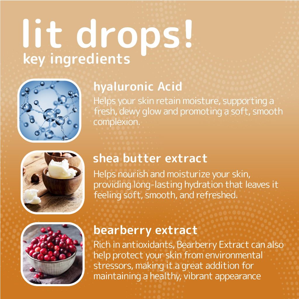 L-UV lit drops! Light sun kissed tan. No color transfer drops with Vitamin C and E - 30mL