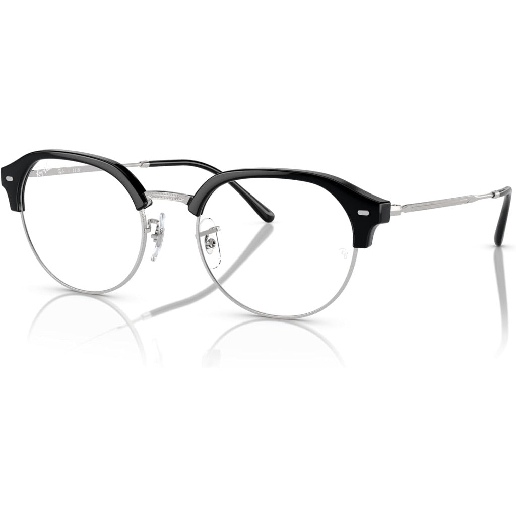 Ray-Ban Rx7229 Round Prescription Eyewear Frames 51mm - Black on Silver/Demo Lens