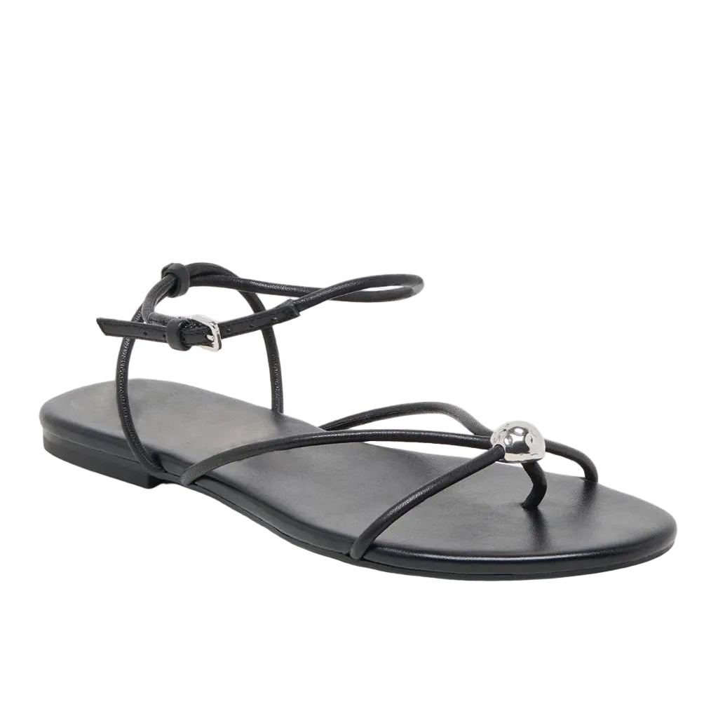 SZ 8, QIV Black Strappy Flat Sandals for Women