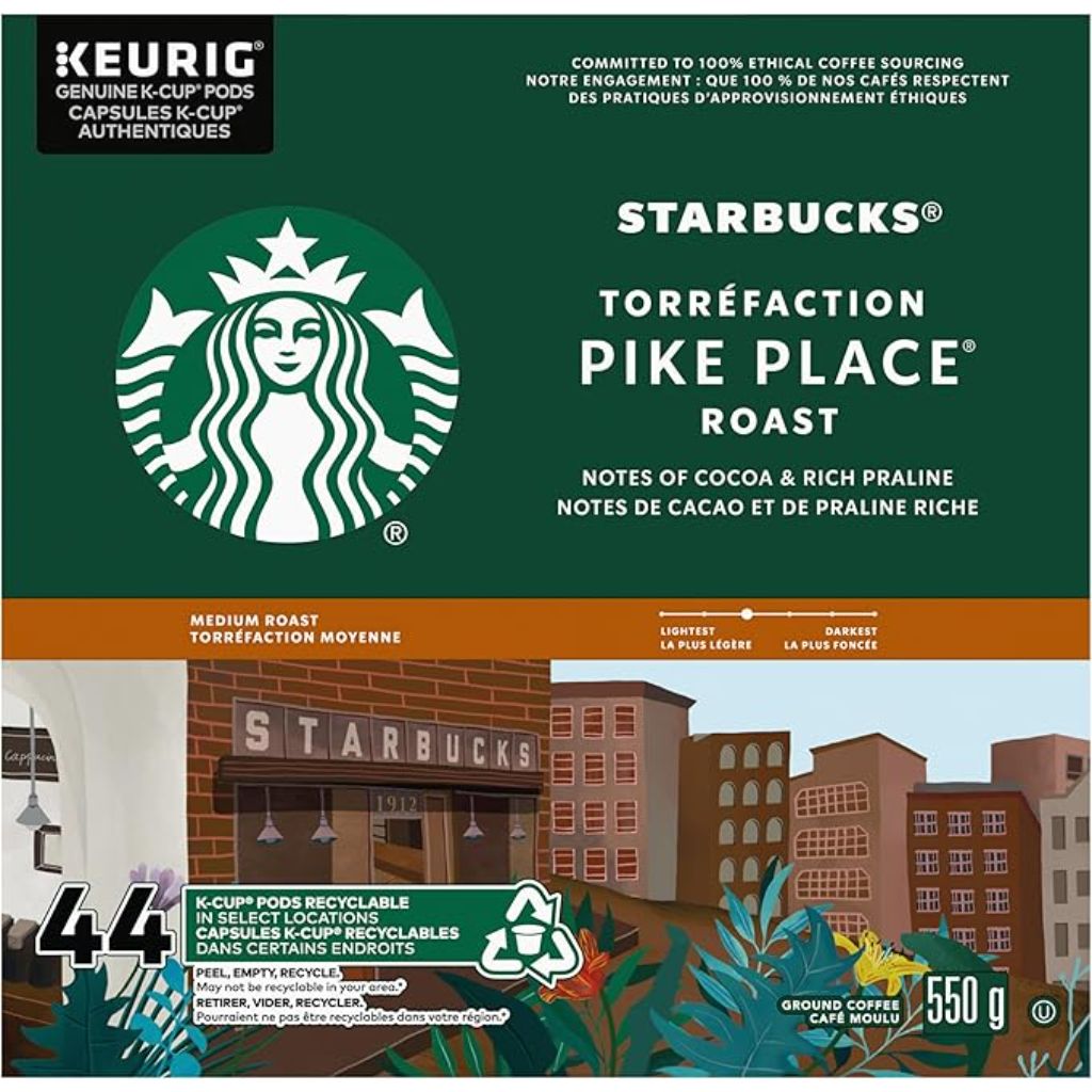 Starbucks Pike Place, Medium Roast Coffee, Single Serve Keurig K-Cup Pods, 44 Capsules
