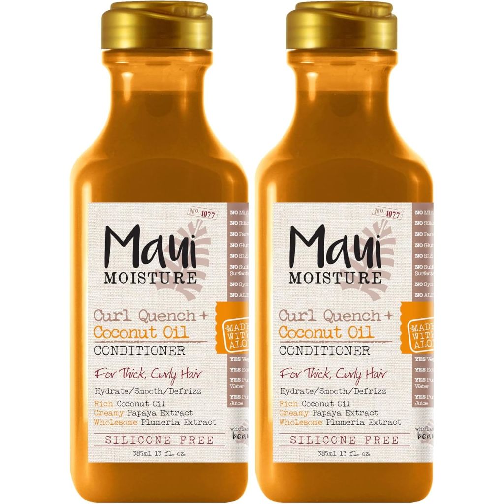 Maui Moisture Curl Quench + Coconut Oil Curl-Defining Anti-Frizz Conditioner to Hydrate and Detangle Tight Curly Hair, Softening Conditioner, Vegan, Silicone & Paraben-Free, 13 fl oz (Pack of 2)