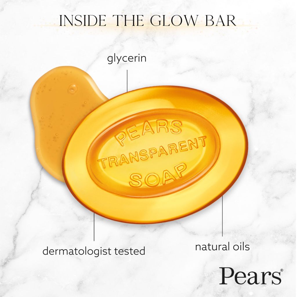 Pears Glycerin Soap, Transparent Amber Value Pack – Pure & Gentle Cleanser with Natural Oils, 3 Bars, 4.4 Oz Ea