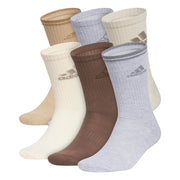adidas Men's Athletic Cushioned Crew Socks - Beige/Brown/White, Size Large (6 Pairs)