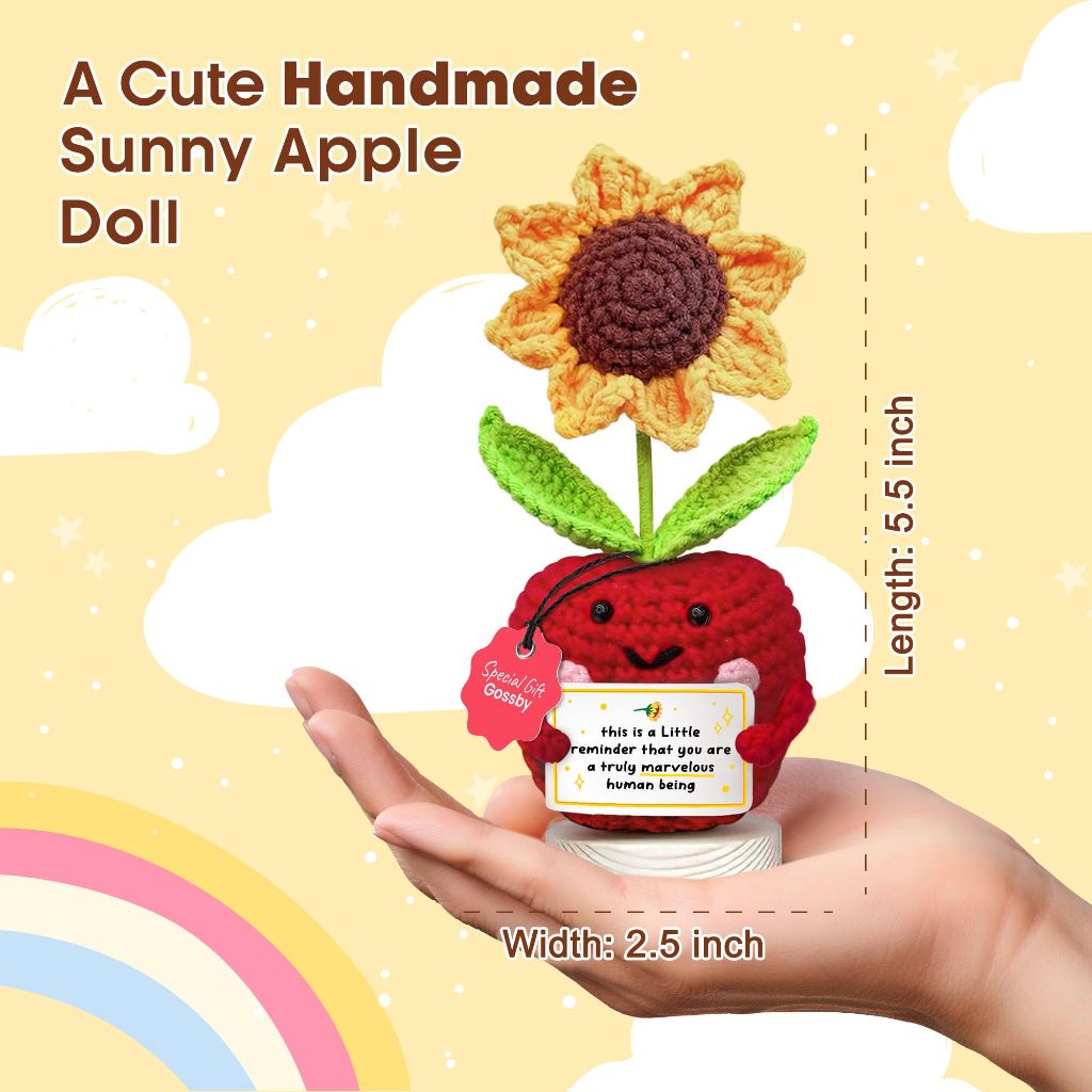 Gossby Handmade Positive Sunflower Apple Crochet Gift: "This is A Little Reminder"