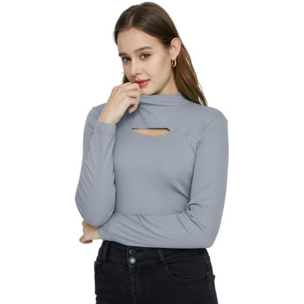 SSLR Mock Neck Tops for Women Long Sleeve T Shirts Cut Out Ribbed Turtleneck Stretchy