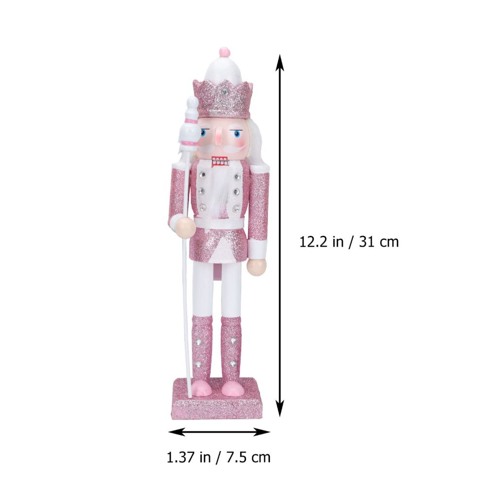 PRETYZOOM Pink Wooden Nutcracker Doll - 12 Inch Christmas Decoration Soldier with Base for Holiday Decor, Tabletop Display