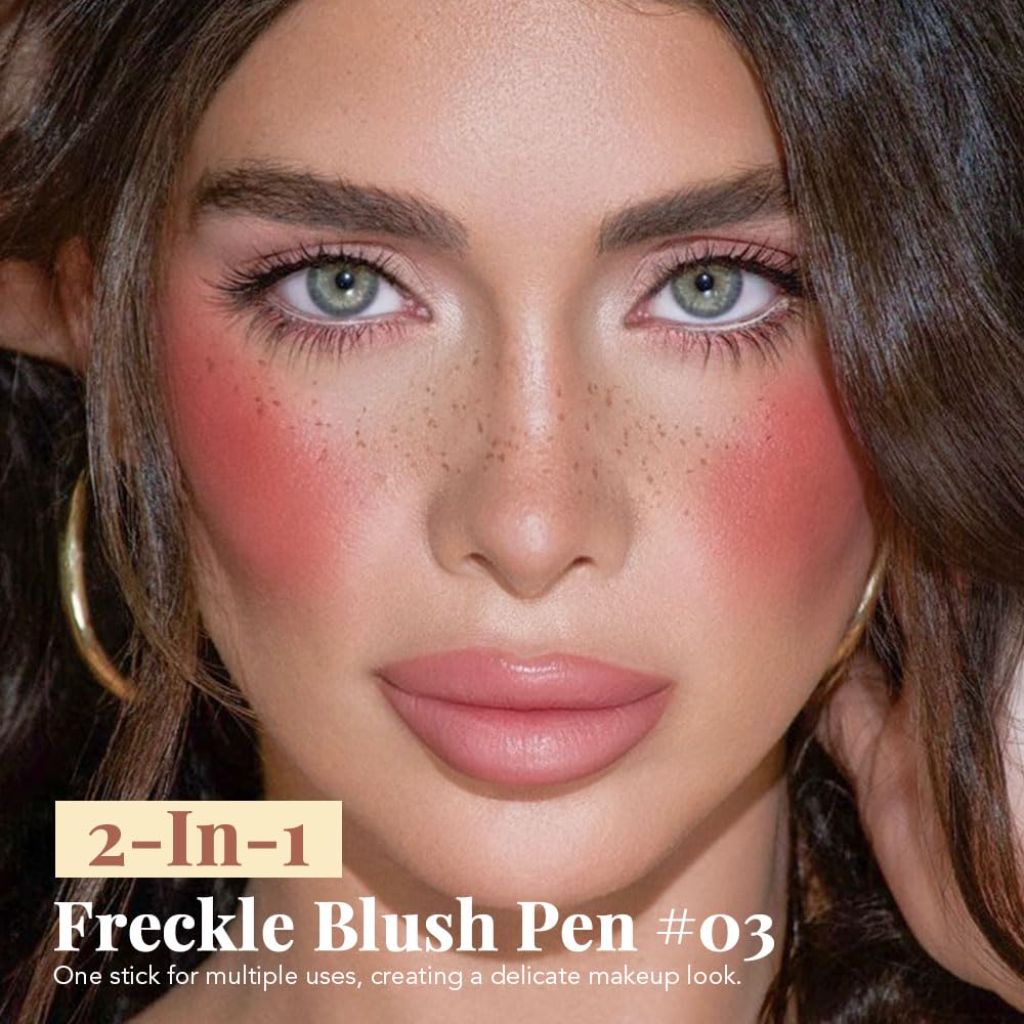 Freckle Blush Makeup Pen, Chestnut Freckle Stamp 2 in 1 Double-ended | Rose Liquid Blush