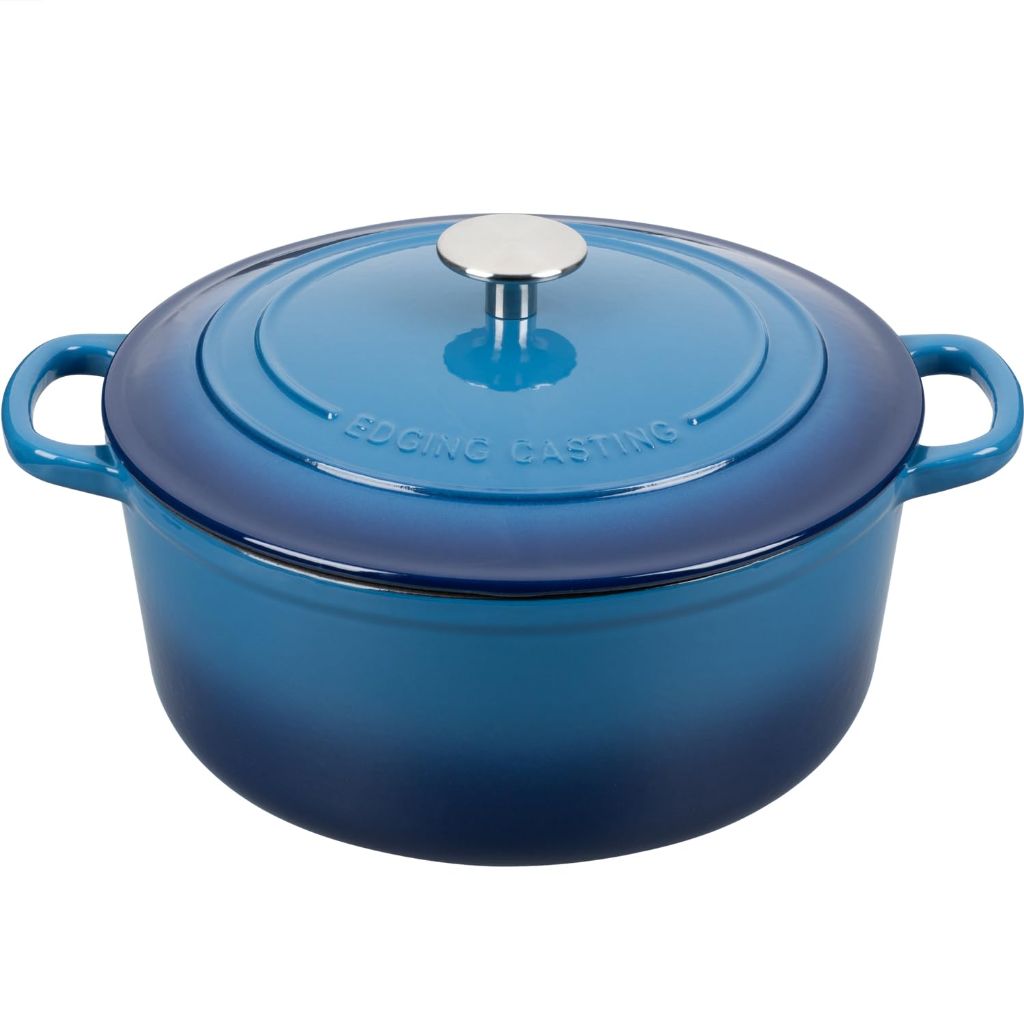 EDGING CASTING Enameled Cast Iron Dutch Oven Pot with Lid, 7 Quart, Round Dutch Ovens for Bread Baking, Lake Blue
