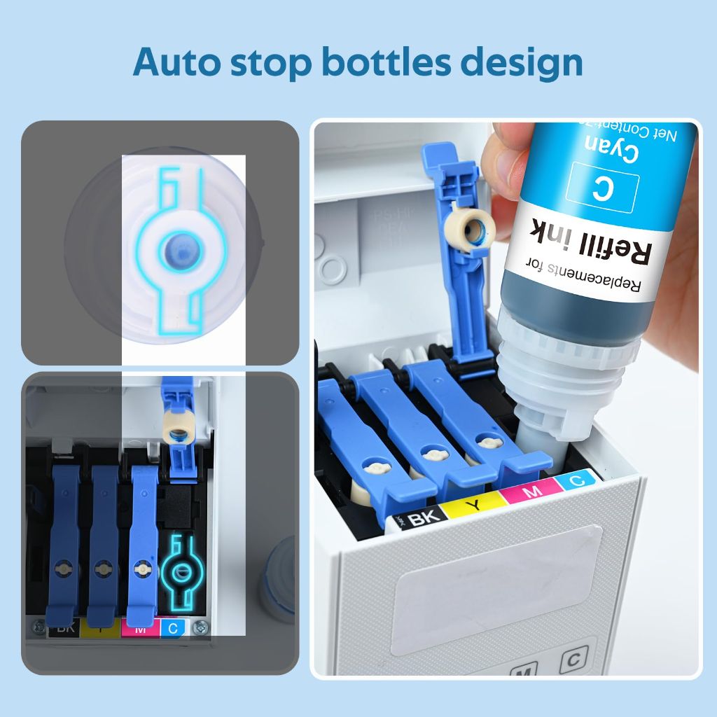 T502 Replacement Ink Refill Bottles for Epson 502 EcoTank (5 Bottles, 2BK,CMY)