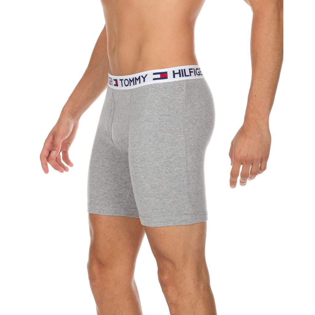 SZ L, Tommy Hilfiger Men's 4 Pocket Boxer Brief, Grey/Navy
