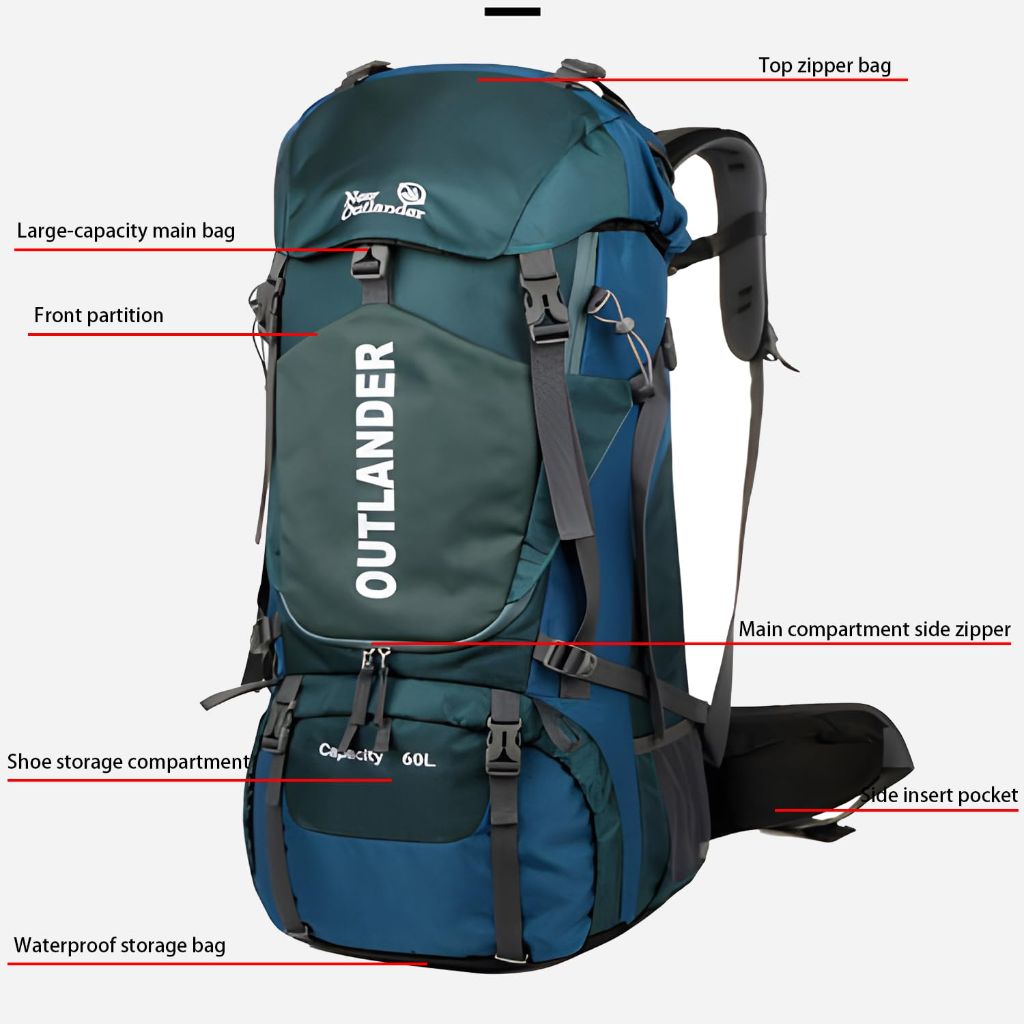 VelleyHiker 60L Hiking Camping Backpack with Rain Cover, Waterproof, Large Capacity