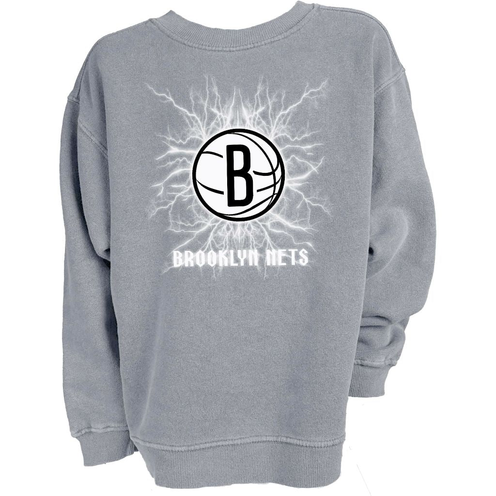 SZ L, Brooklyn Nets - Youth Crewneck Sweatshirt Ringspun Electric | Gray