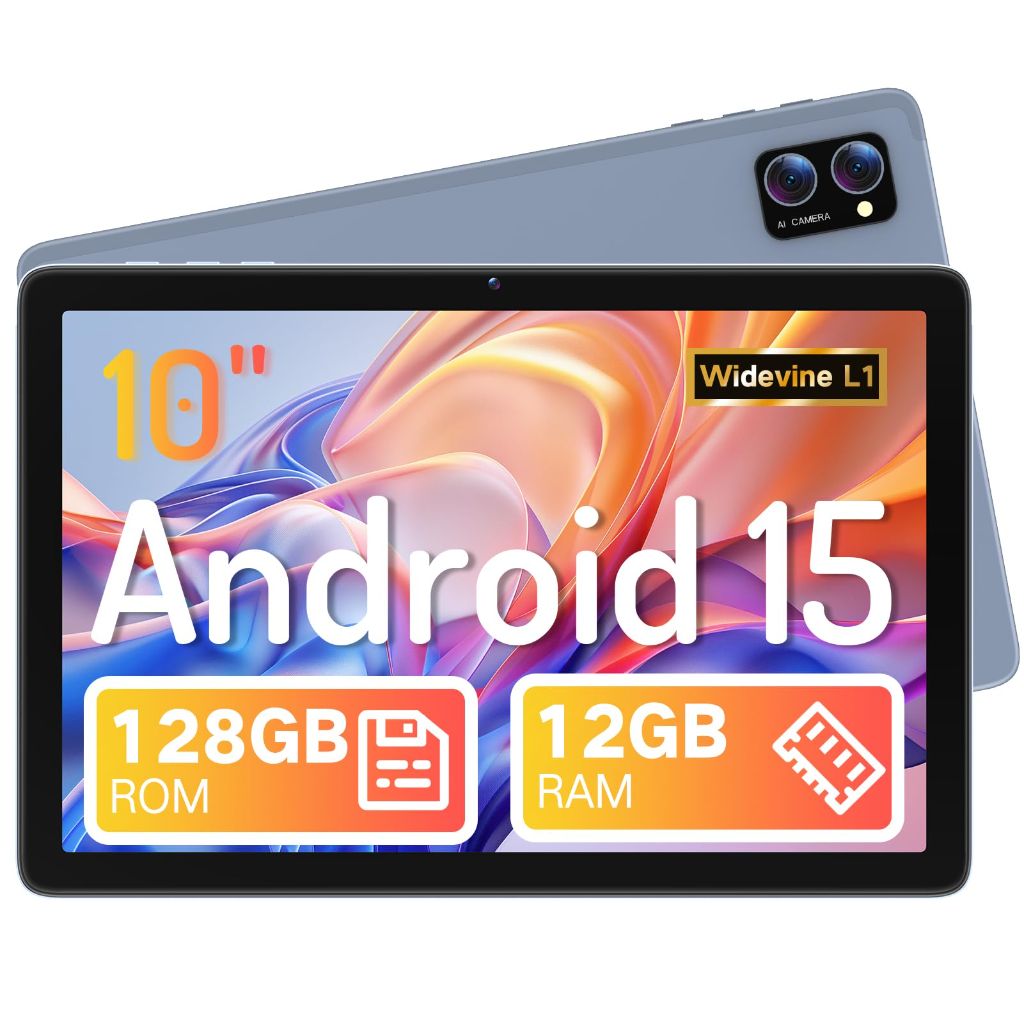 Tablet, Android 15 Tablets 10 inch with 12GB RAM+128GB Storage+2TB TF Card Expand, Gray Blue