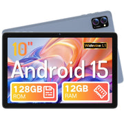Tablet, Android 15 Tablets 10 inch with 12GB RAM+128GB Storage+2TB TF Card Expand, Gray Blue