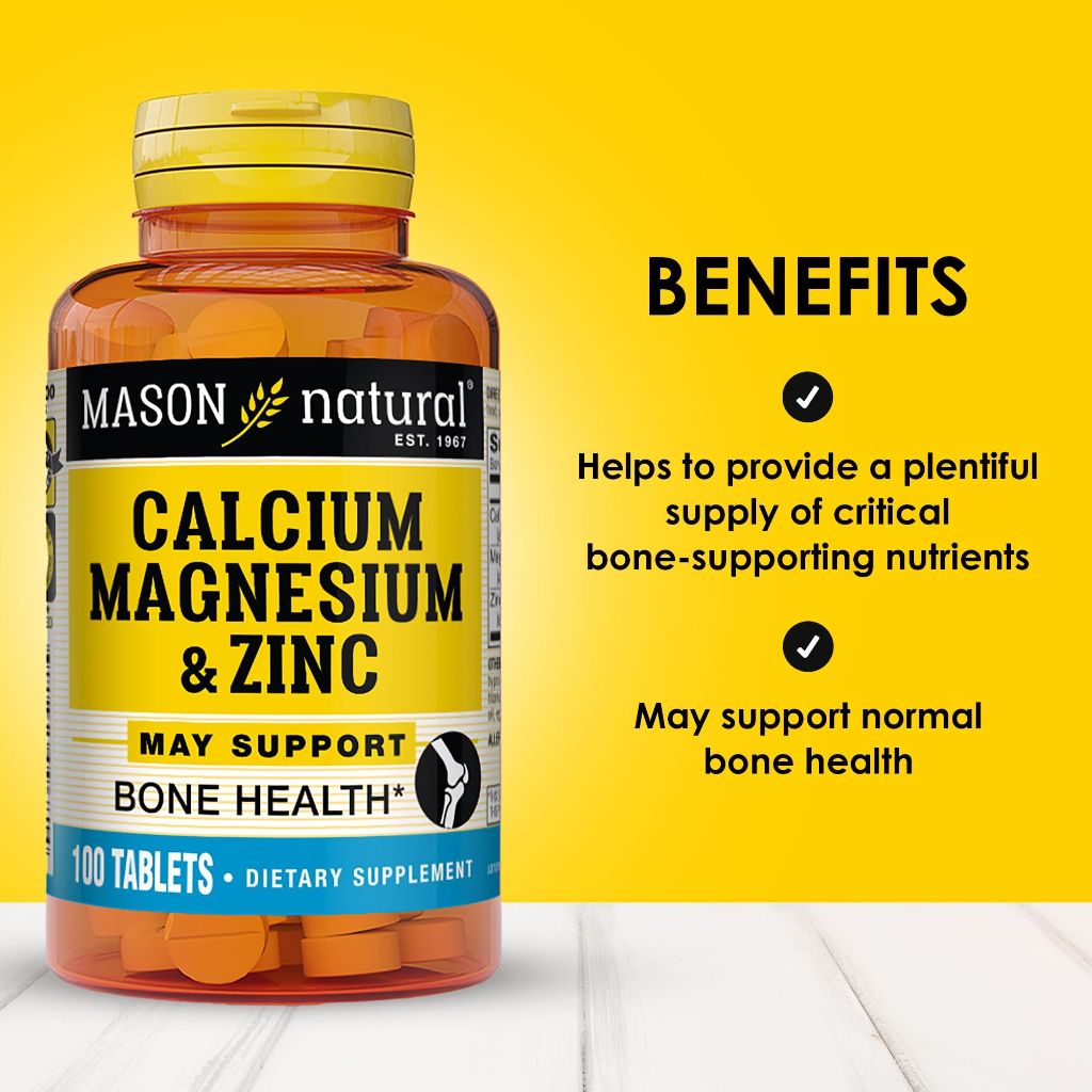 Mason Natural Calcium Magnesium & Zinc, 300 Total Tablets (3 Pack x 100 Tablets)