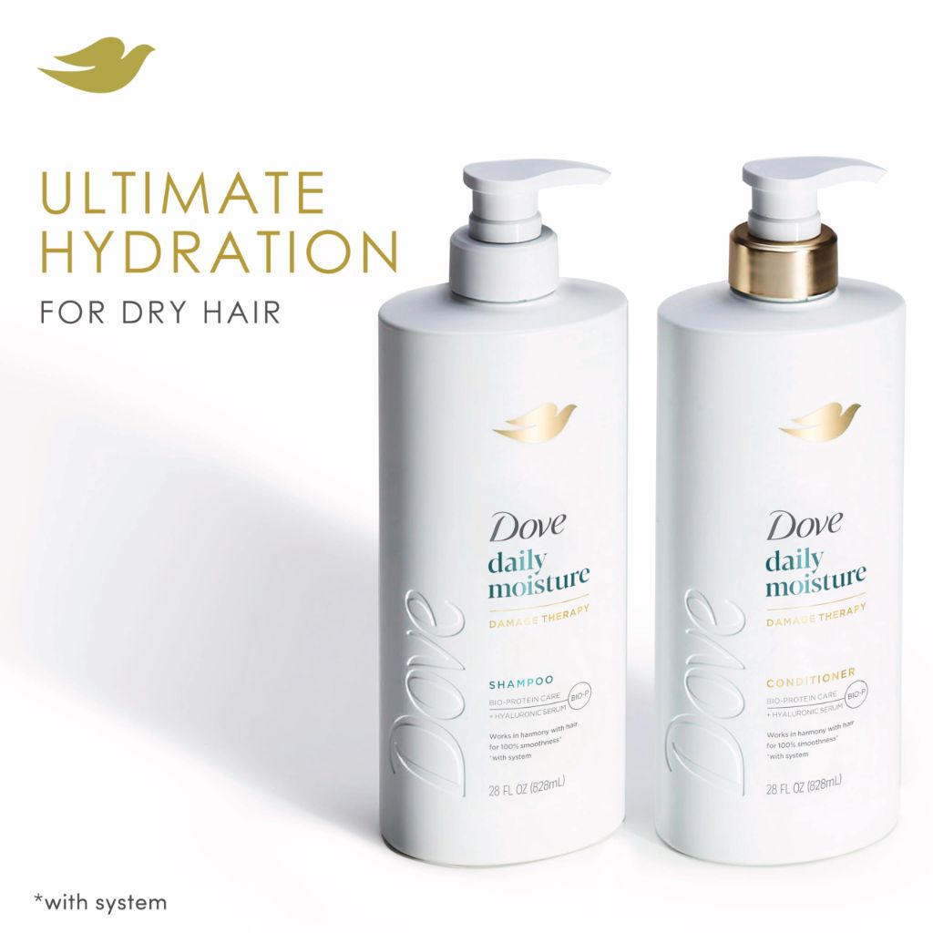 Dove Damage Therapy Shampoo Daily Moisture for Dry Hair with Bio-Protein Care Technology and Hyaluronic Serum, 28 Fl Oz