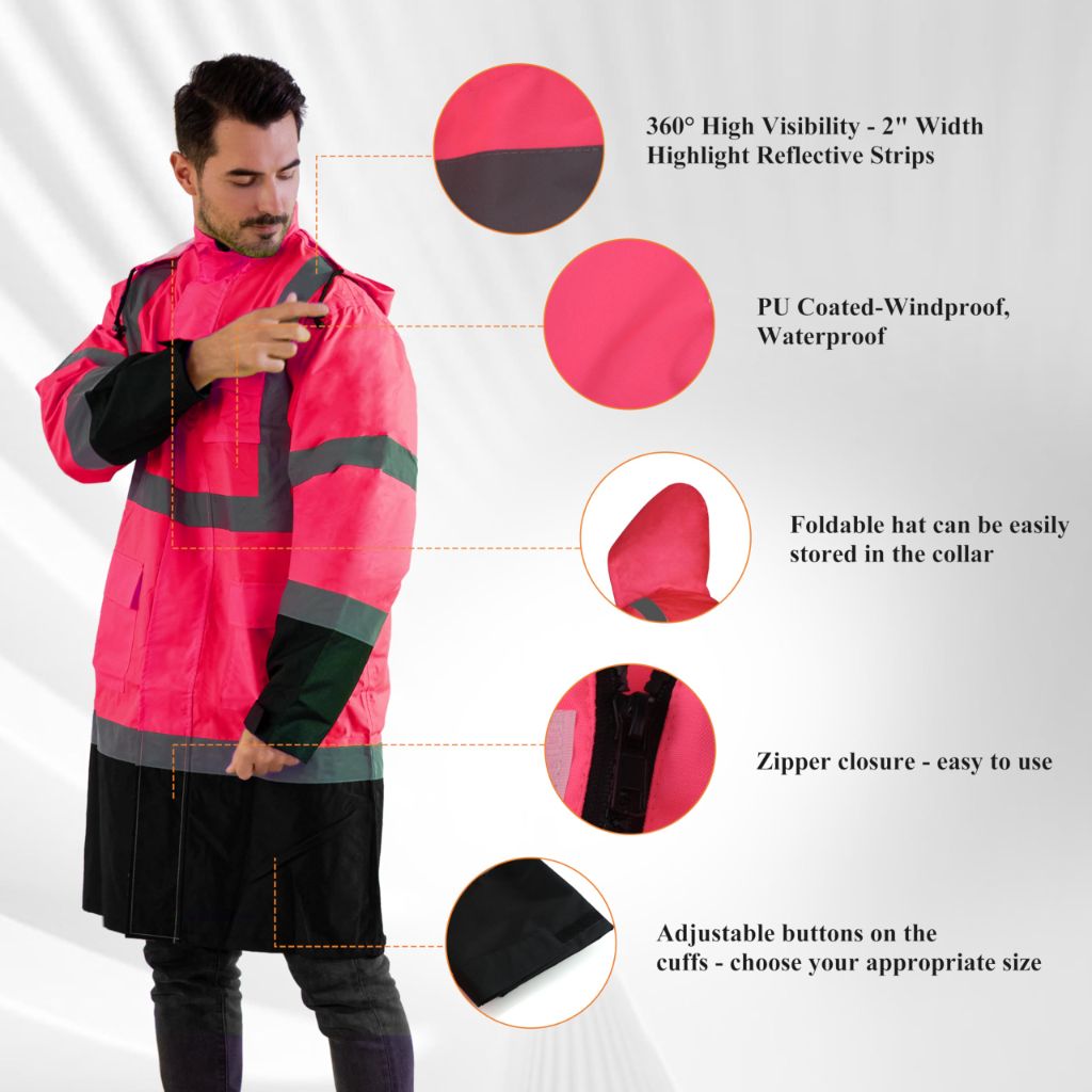 Z&Q LABOR Raincoat Safety Work Rain Gear Waterproof, Pink/Black Raincoat, M