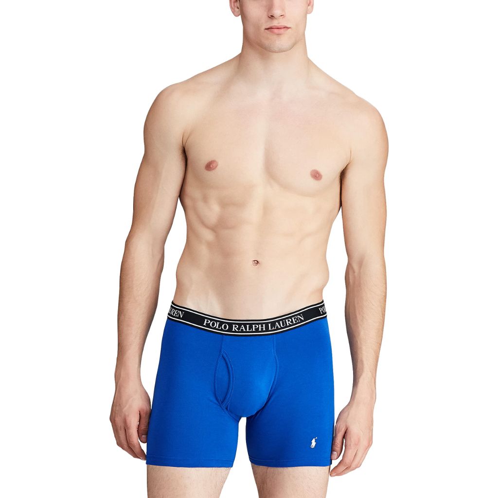 POLO RALPH LAUREN Men's Stretch Classic Fit Boxer Briefs, 3-Pack, White/Polo Black & Blue Saturn, X-Large