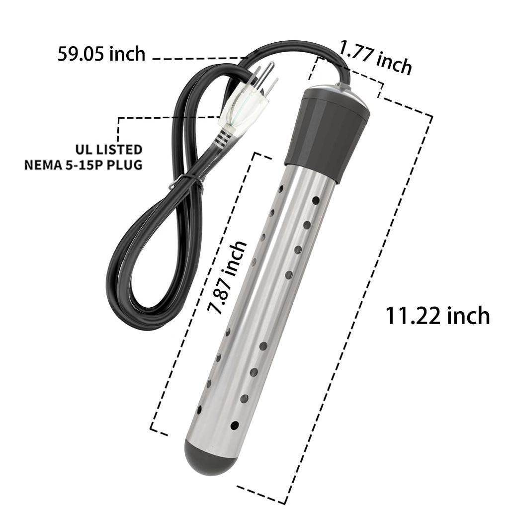 Jluang 1500W Immersion Water Heater, Temperature Controlled Version (140°F-158°F), Bucket Heater, Hot Tub Heater