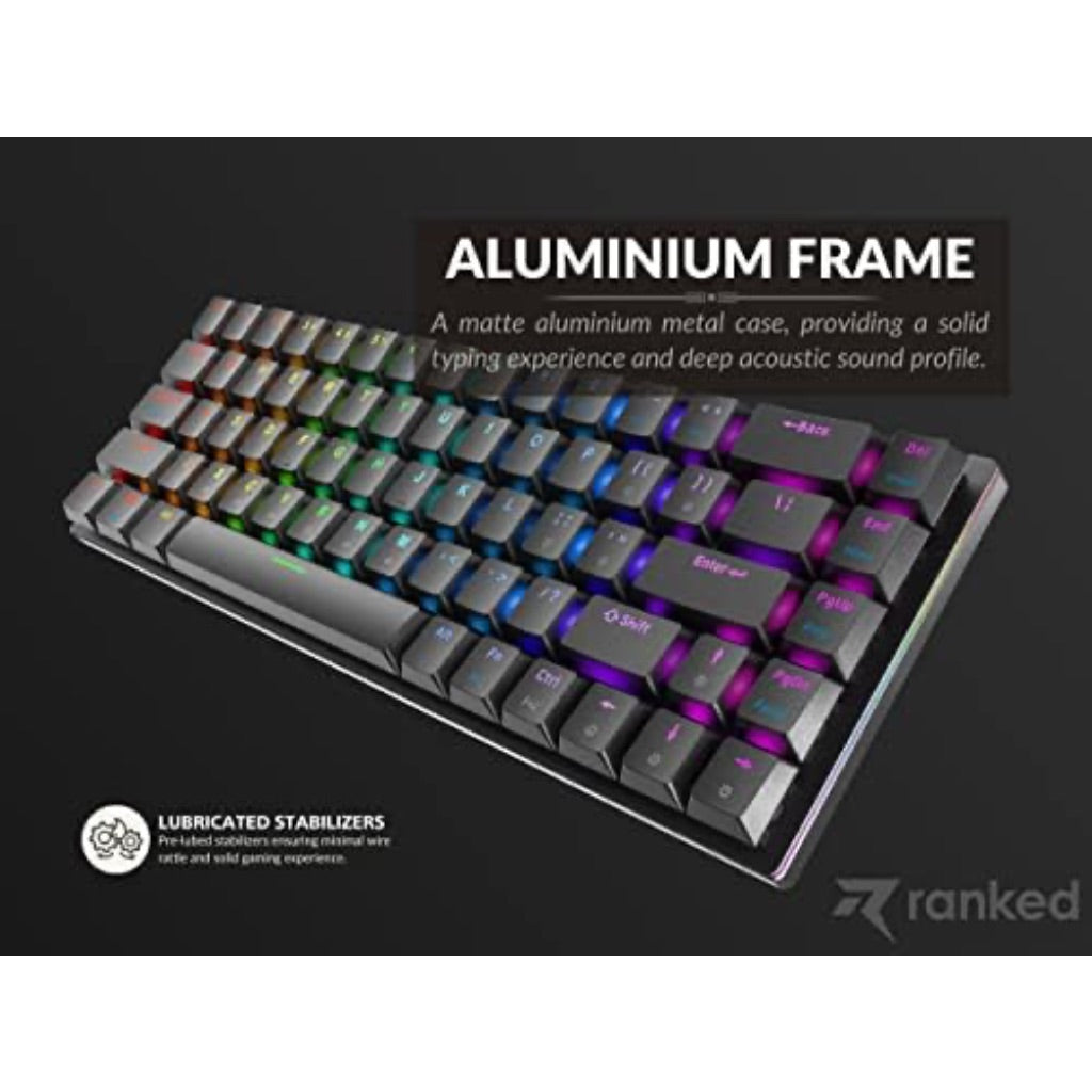 Ranked G65 Guardian 65% Ultra Slim Hot Swappable Mechanical Gaming Keyboard, 68 Keys Multi Color RGB LED Backlit (Black, Gateron Low Profile Red)