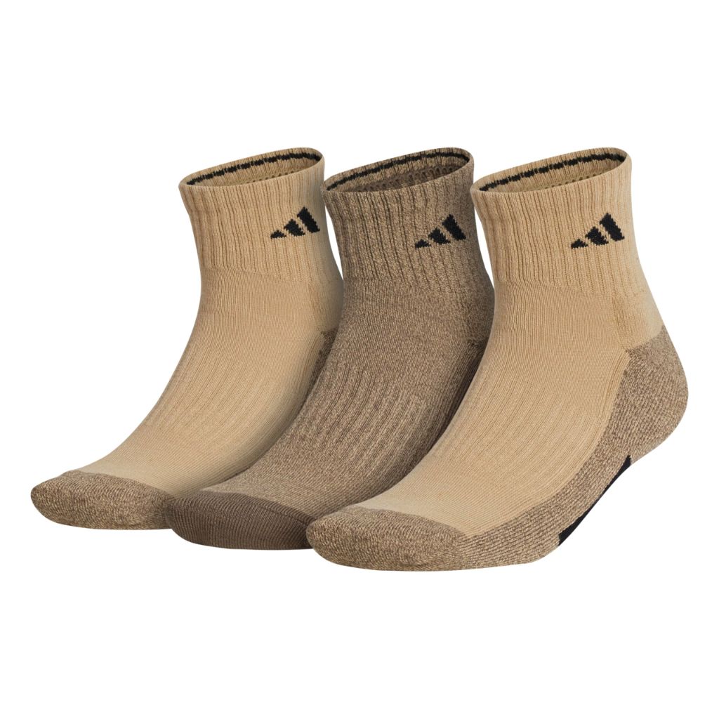 Men's Adidas 3-pack Cushioned Quarter Socks, Size: 6-12, Beige Cargo Black