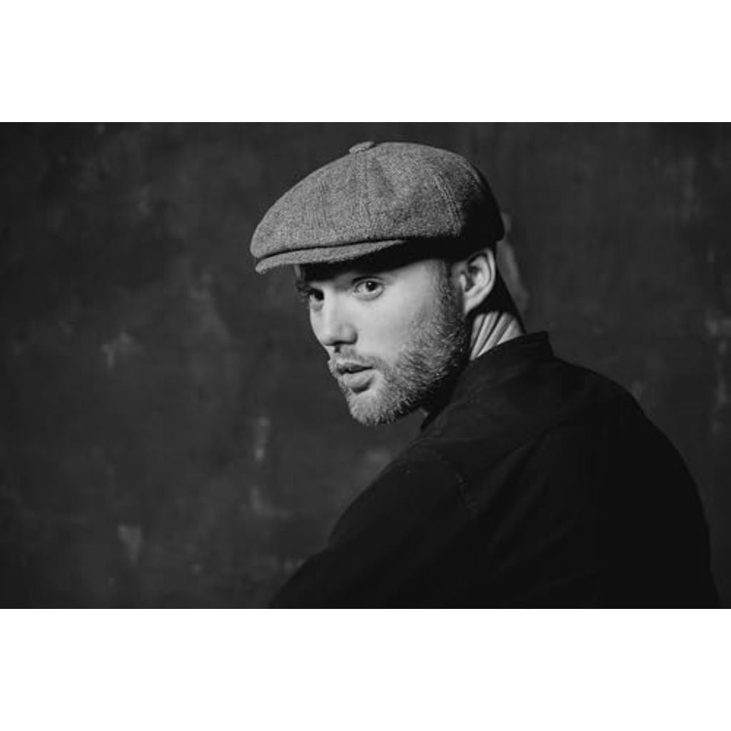 Lanzom Mens Newsboy Cap High Woolen Tweed Gatsby Hat Ivy Cabbie Flat Golf Cap Newsboy Cap