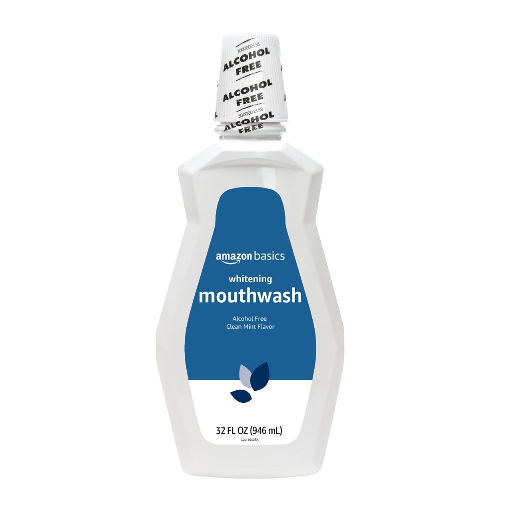 Amazon Basics Teeth Whitening Mouthwash, Clean Mint, 32 Fluid Ounces