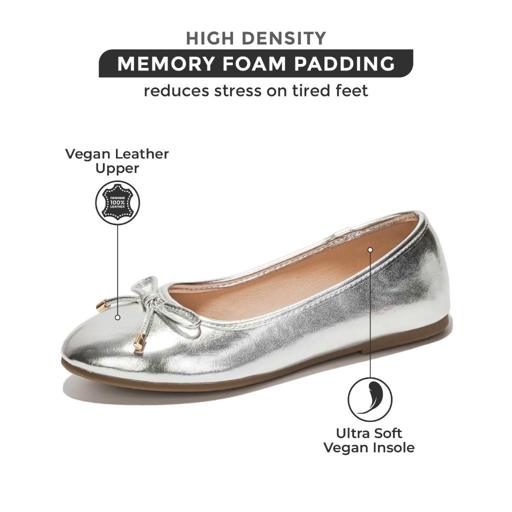 Project Cloud Memory Foam Ballet Flats Shoes (Ellison, Silver, 11)