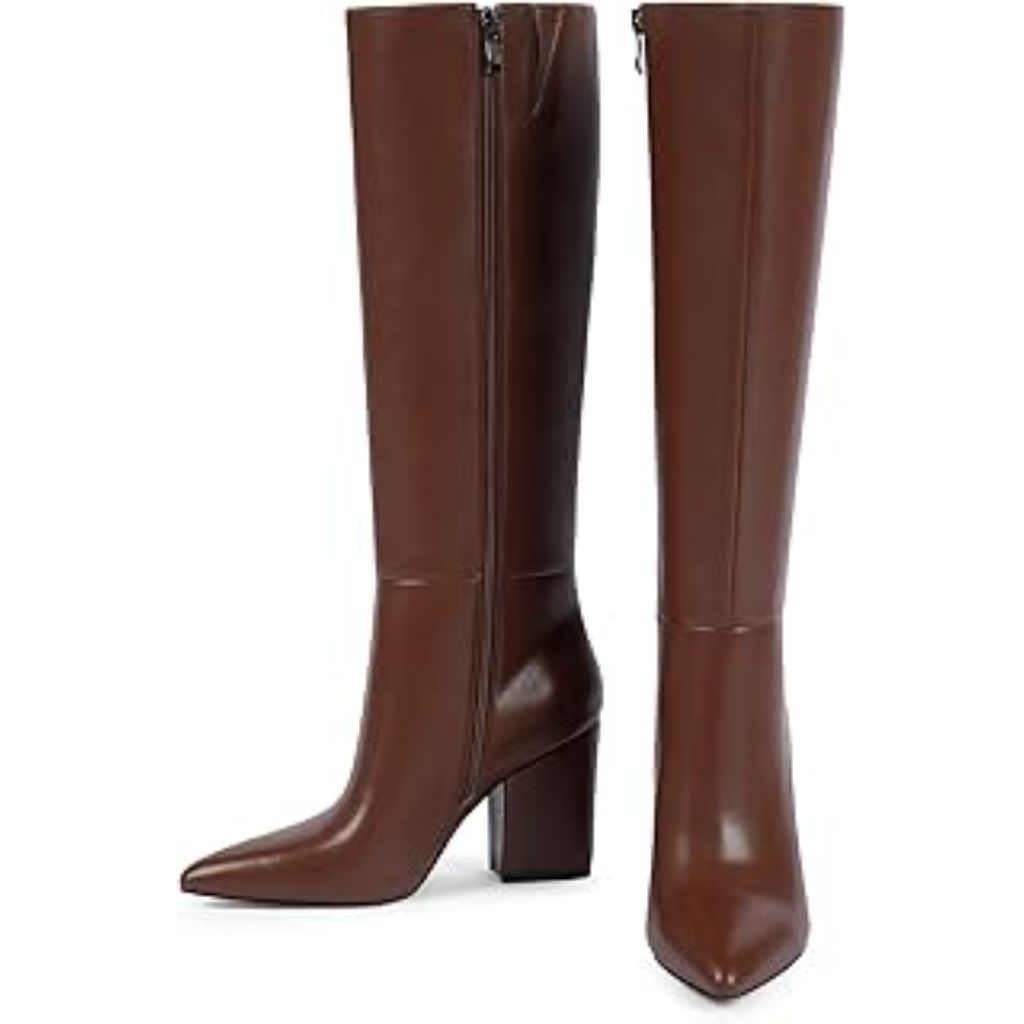 Modatope Knee High Boots Women Brown Chunky Heel Pointed Toe Tall Boots 2025 Heeled Fall Winter Boots Size 11