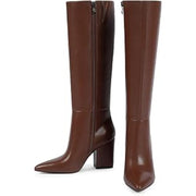 Modatope Knee High Boots Women Brown Chunky Heel Pointed Toe Tall Boots 2025 Heeled Fall Winter Boots Size 11