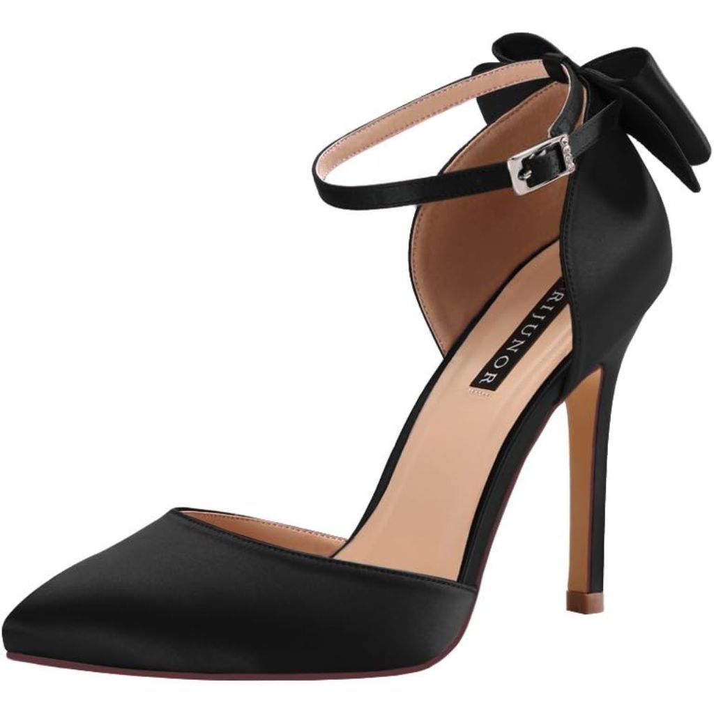 ERIJUNOR Women High Heel Bow Ankle Strap Evening Satin Shoes Size 9