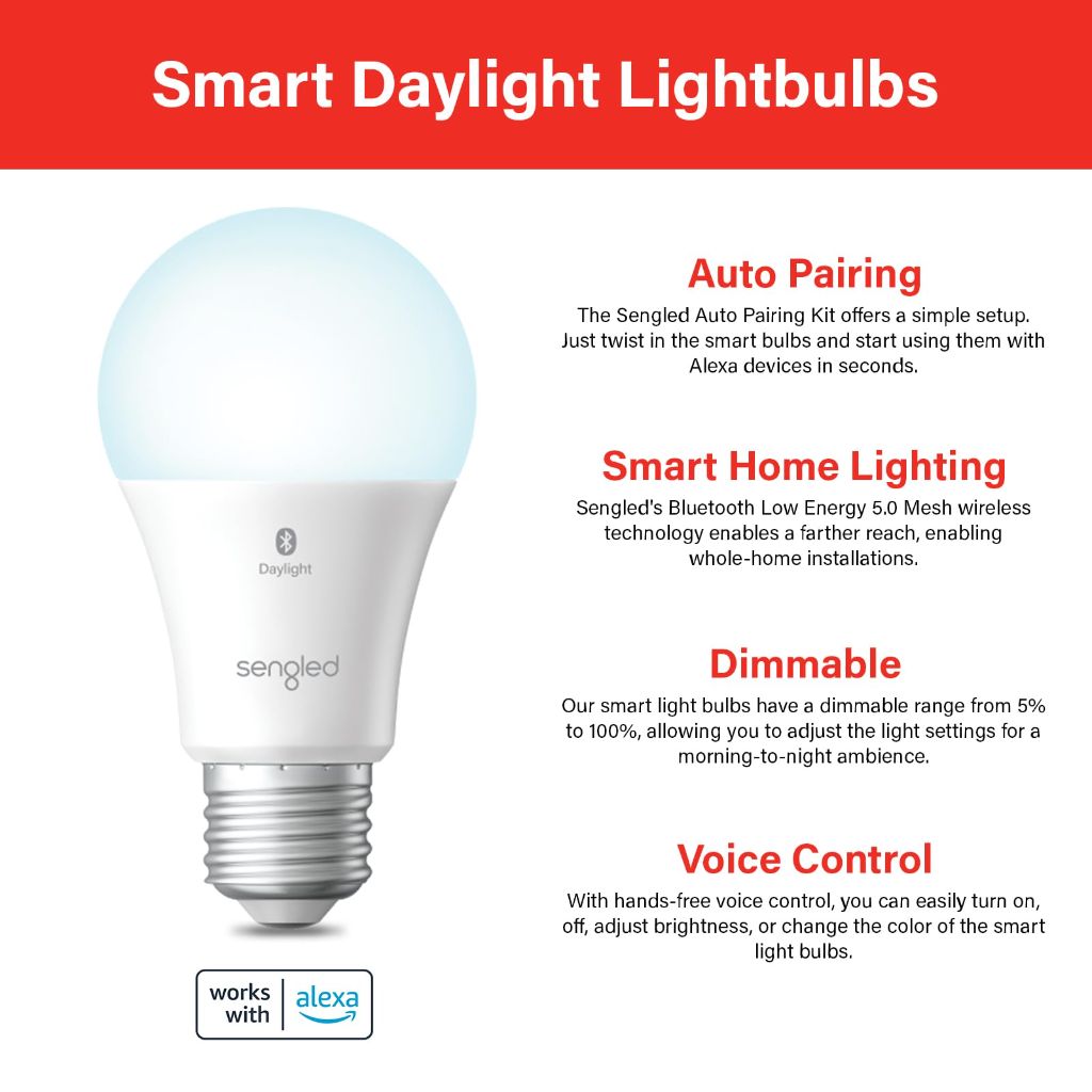 Sengled Alexa Light Bulb, Smart Light Bulbs That Compatible with Alexa Only - 6PK