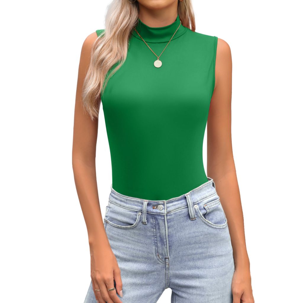 Zeagoo Womens Mock Turtleneck Tank Tops 2026 Slim Fitted Sleeveless Top Stretchy Basic Casual Layer Tee Shirts Green