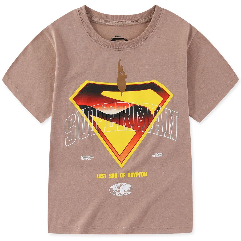 WARNER BROS Superman Boys Short Sleeve T-Shirt for Big Kids Brown