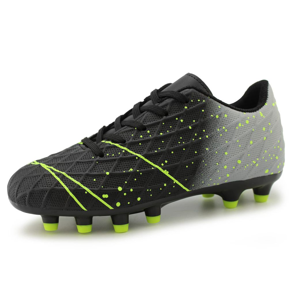Tobfis Kids Outdoor Firm Ground Soccer Cleats for Training and Competition, Black PU, 11 M US