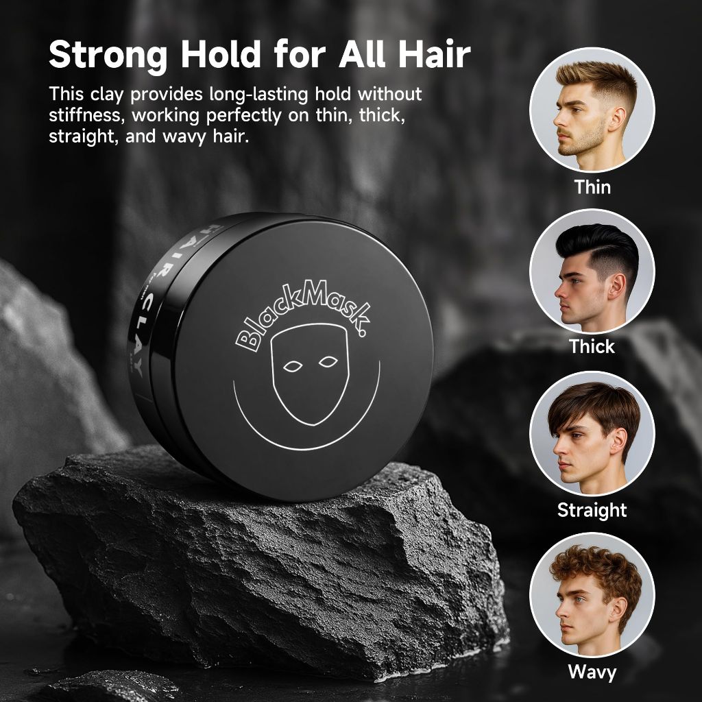 BlackMask Hair Clay for Men (3.52 oz) Matte Finish with Strong Hold