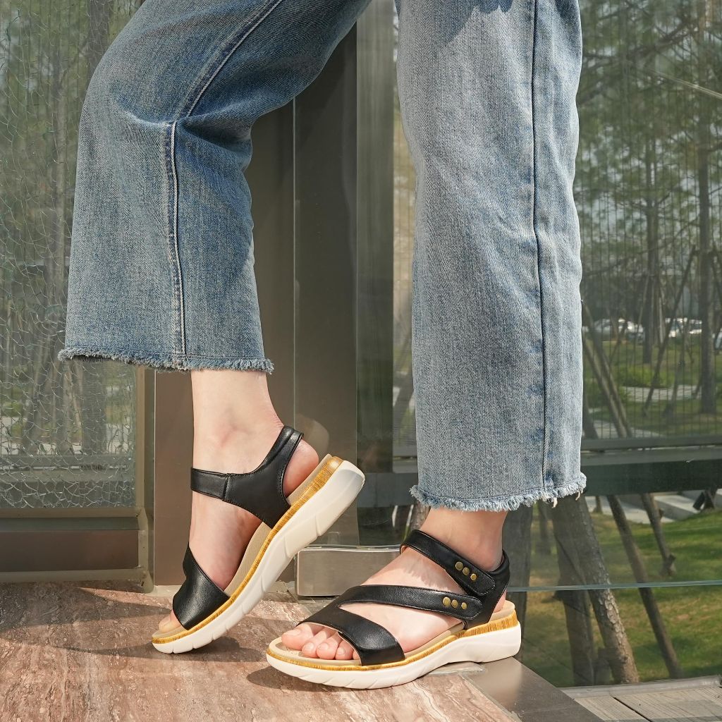 ORTOREX Women's Comfortable Arch Support Sandals with Cushioned Footbed and Adjustable Straps, Black, Size 10