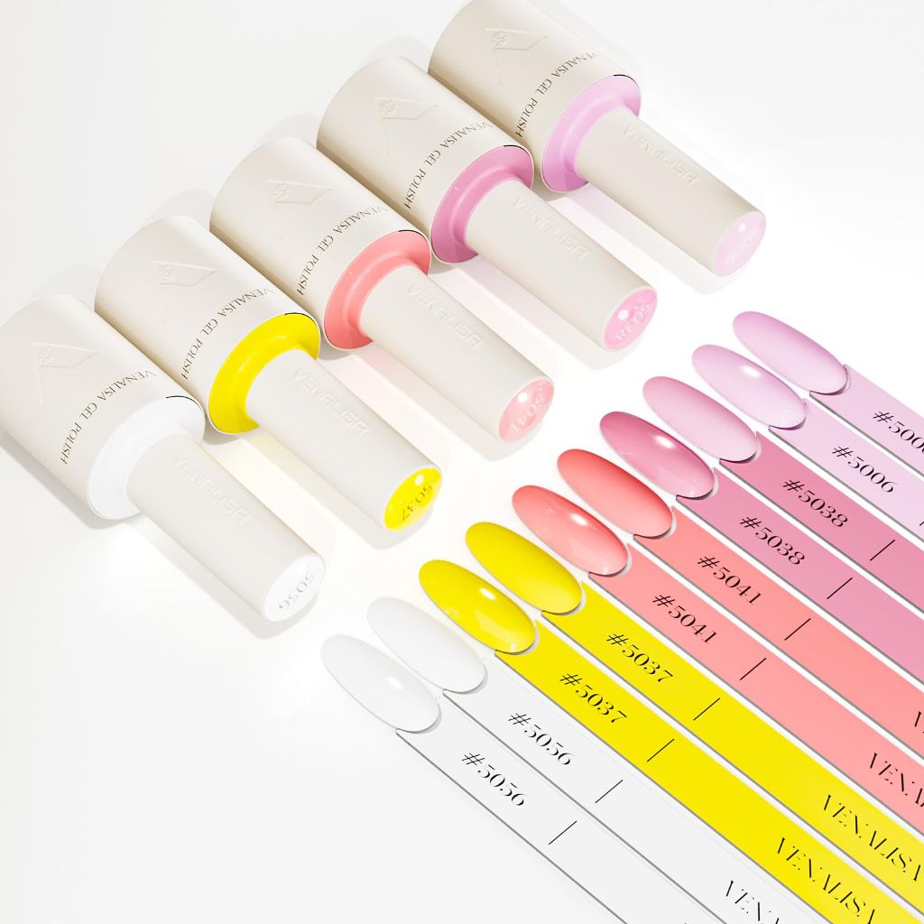 VENALISA Gel Nail Polish Set with Nail tips - White Yellow Pink Light Purple  5 Pcs