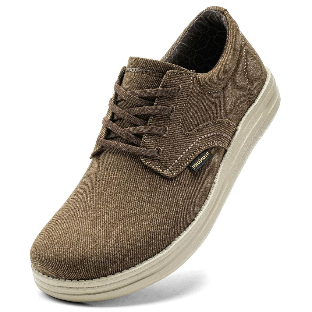 Wide Toe Box Shoes for Men Casual Dress Shoes Mens Walking Shoes Comfortable Dress Sneakers Brown Canvas, Size 10.5