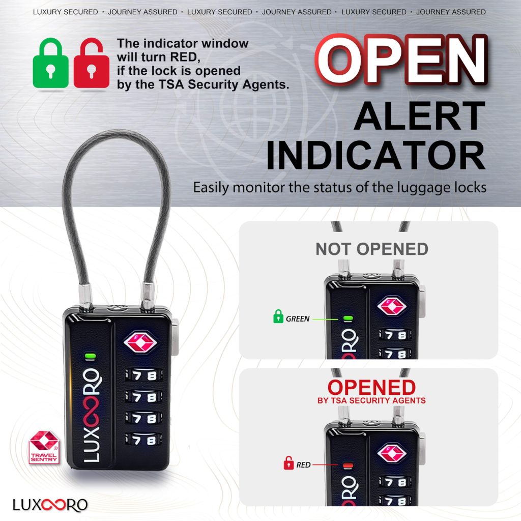 LUXOORO Tool-Less TSA Approved Luggage Lock with Alert Indicator, Black (2 Pack)