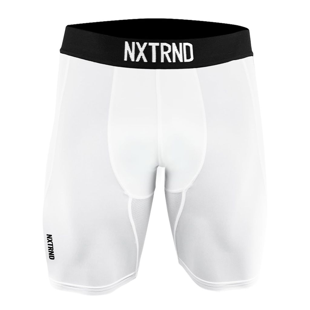 Nxtrnd Core Men's Compression Shorts - Performance Athletic Tights for Football (White, Size S)