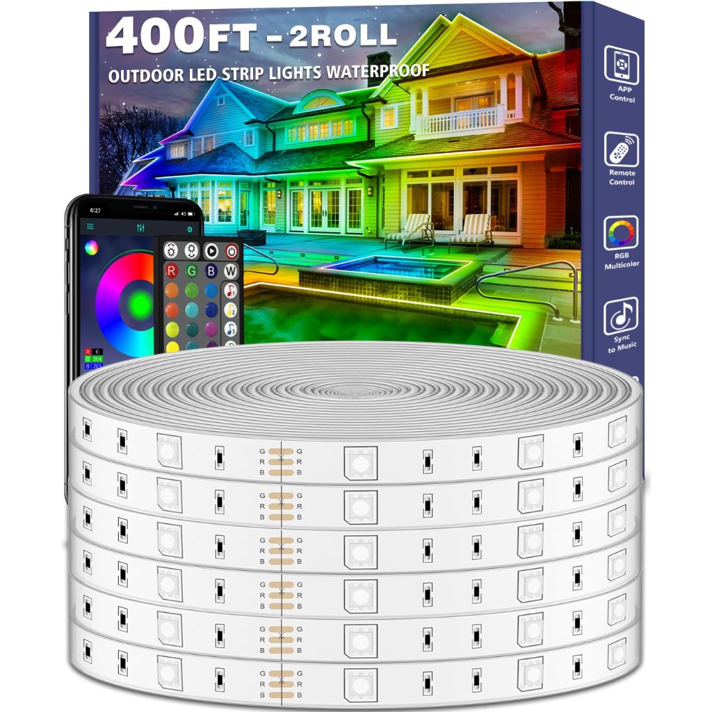 Talkhigh 400ft Outdoor LED Strip Lights Waterproof, IP68 Outside Led Light Strips Waterproof with App and Remote