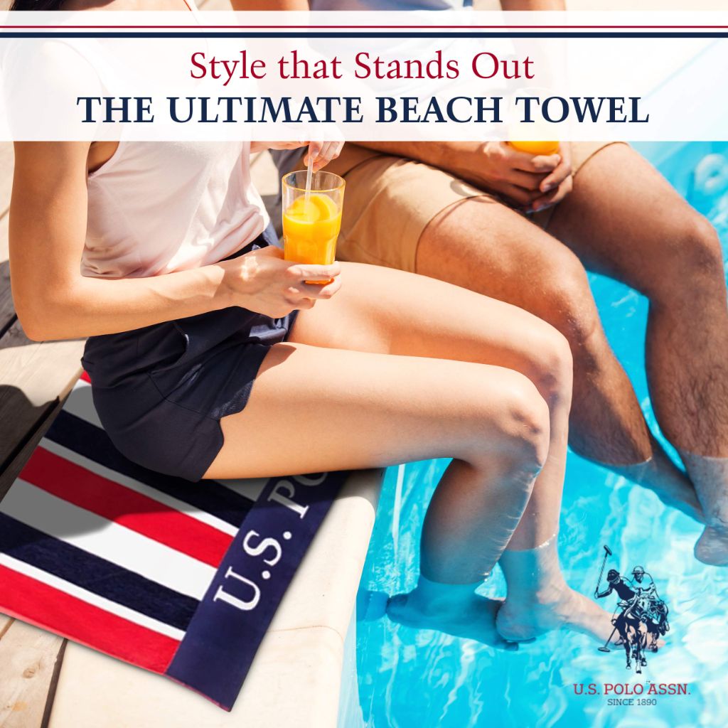 U.S. Polo Assn. Oversized Striped Nautical Design Beach Towel - East Coast Stripe (40” x 70”)
