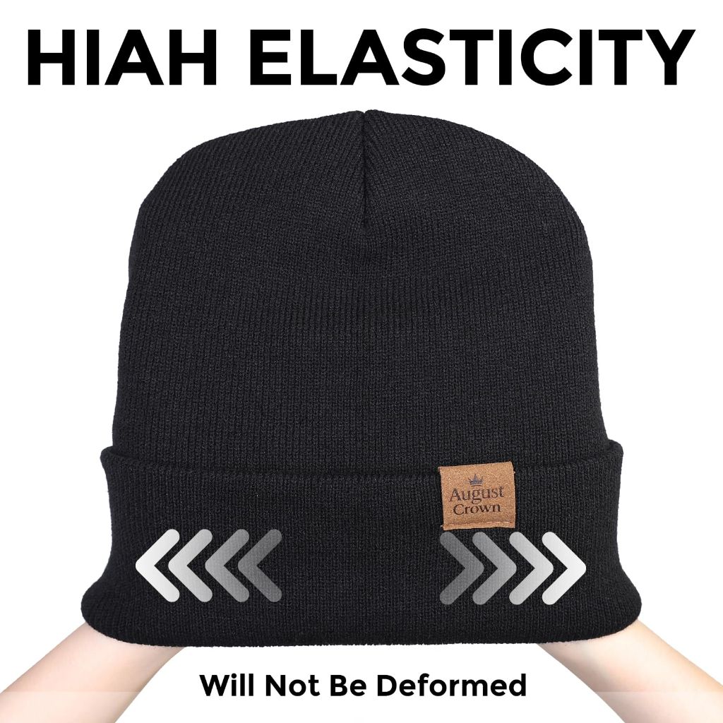 August Crown Women's Winter Knit Beanie with Faux Fur Pom Pom - Black