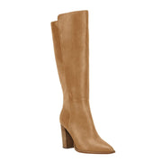 Juliet Holy Women's Knee High Boots Stacked Block Heel Pointed Toe Riding Boots Khaki