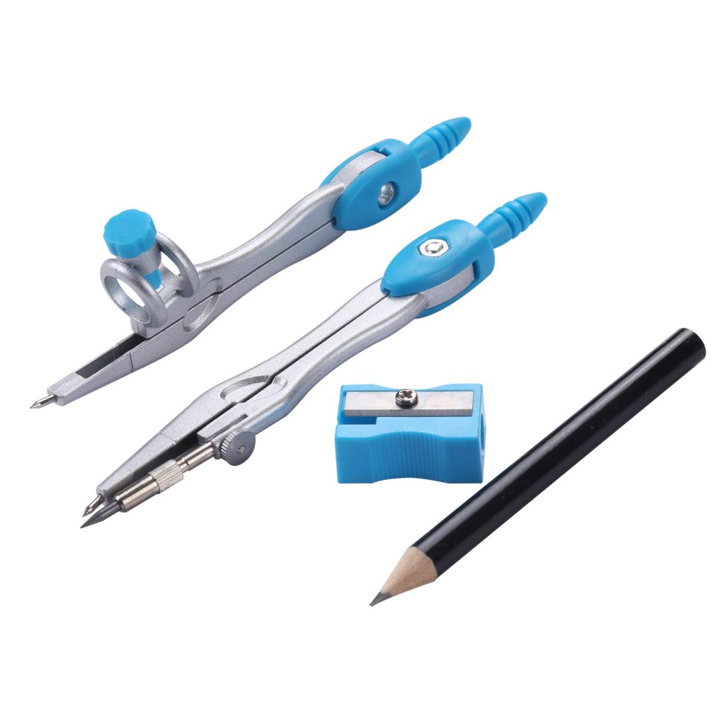 Vobou Math Geometry Kit Sets 10 Piece Student Supplies with Shatterproof Storage Box, (Blue）